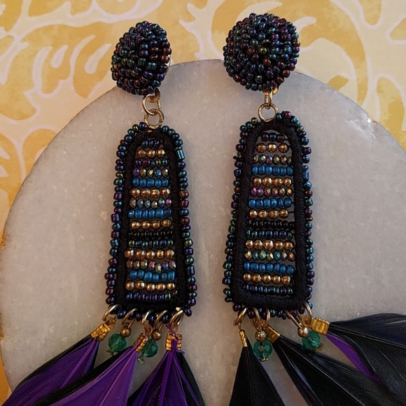 New✨Hand beaded feather earrings made in India - Picture 2 of 7